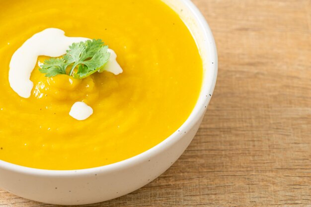 High angle view of soup in bowl on table