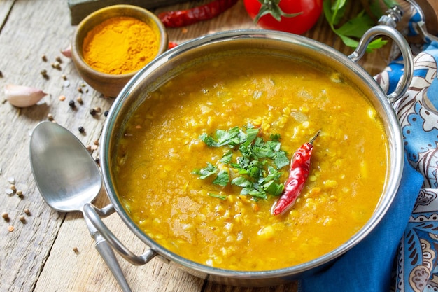 high angle view of soup in bowl on table