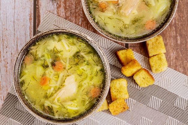 High angle view of soup in bowl