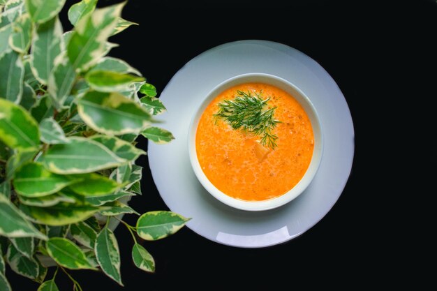 High angle view of soup in bowl