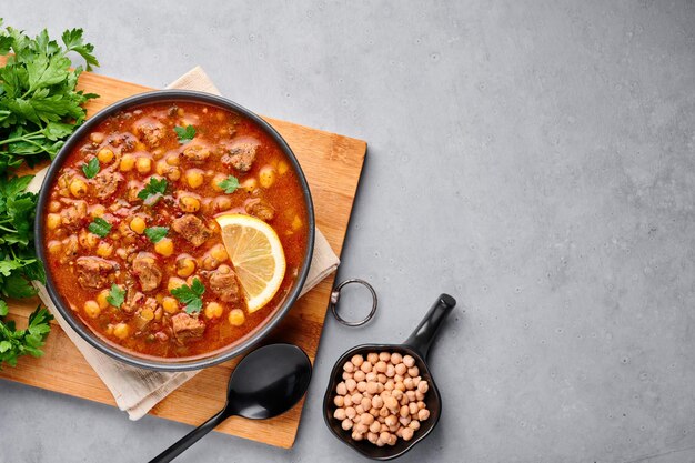 High angle view of soup in bowl