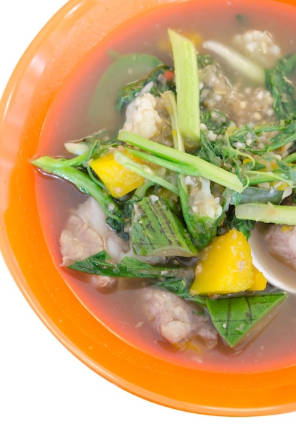 High angle view of soup in bowl