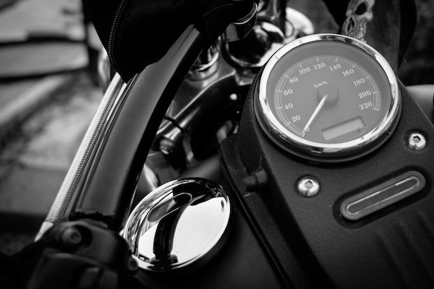 High angle view of speedometer on motorcycle