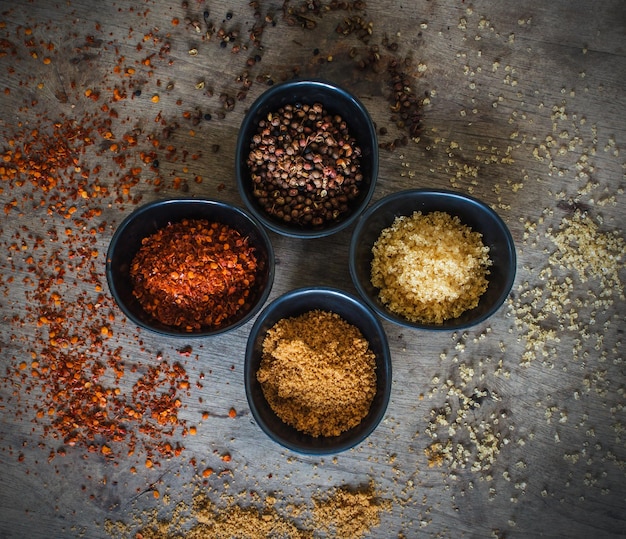 High angle view of spices