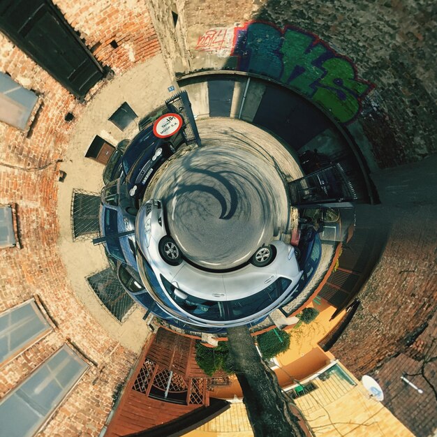 High angle view of spiral staircase of building