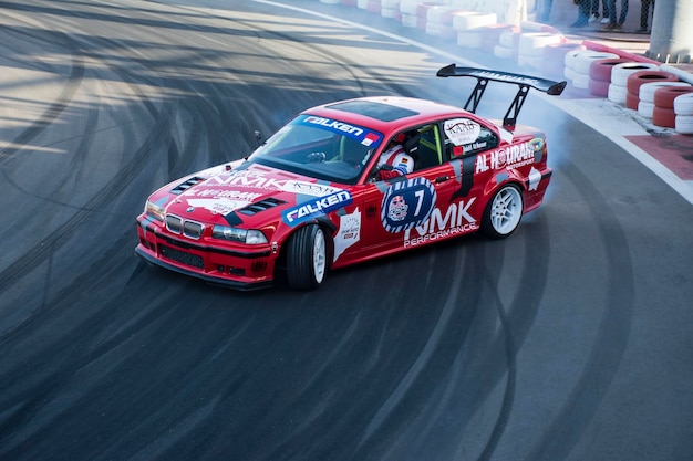 high angle view of sports car on track