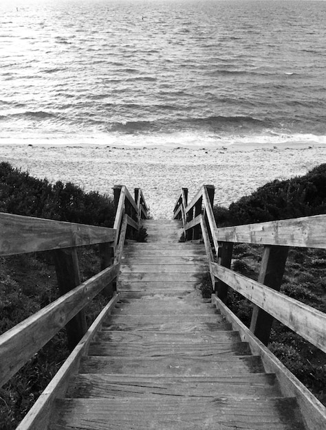 High angle view of staircase at beach