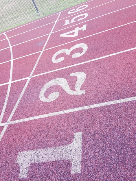 High angle view of starting line