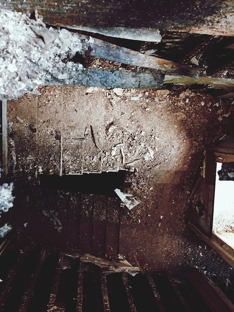 high angle view of steps in abandoned building