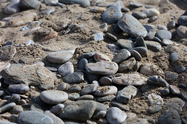 High angle view of stones on beach