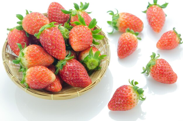 High angle view of strawberries in bowl on table