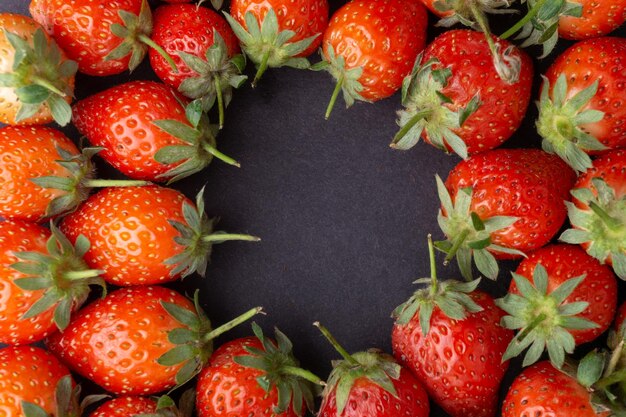 High angle view of strawberries in market