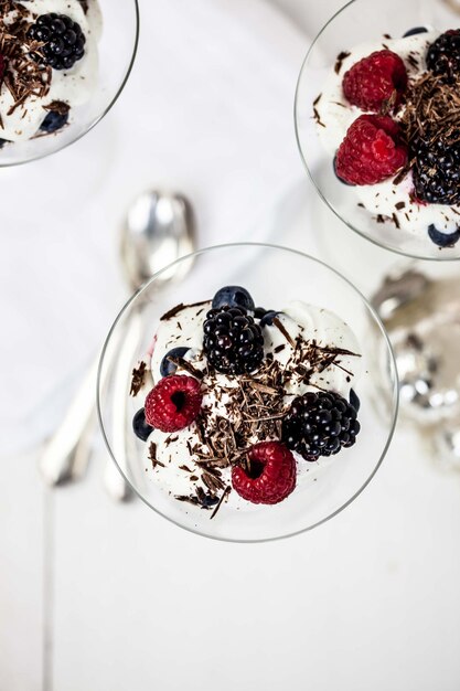 High angle view of strawberries in plate