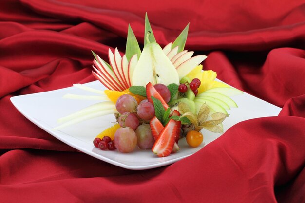 High angle view of strawberries in plate