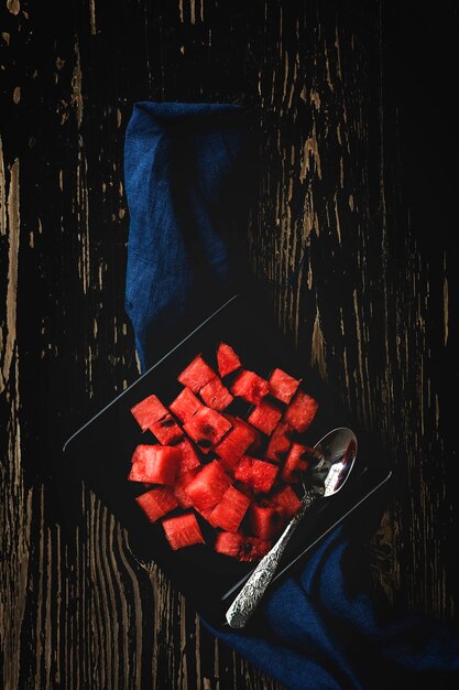 High angle view of strawberries on table