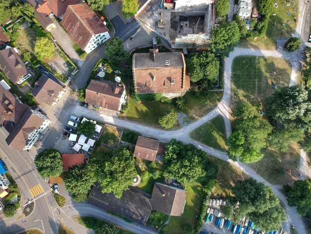 High angle view of street amidst buildings in city