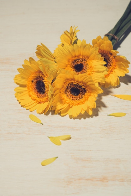 High angle view of sunflower on table