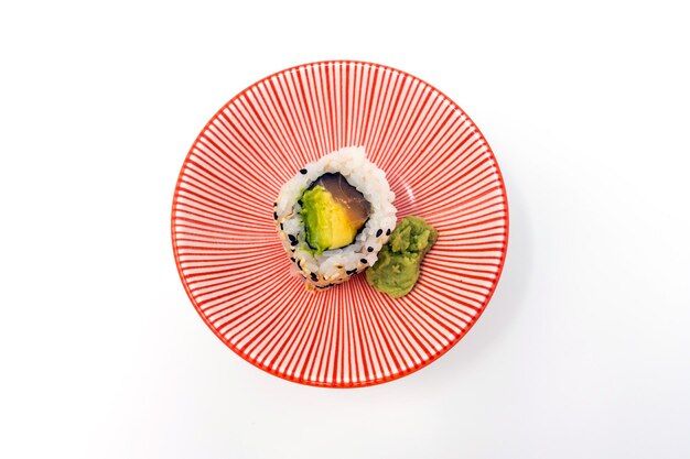 Photo high angle view of sushi in bowl over white background