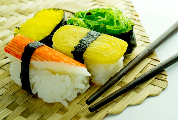 High angle view of sushi in plate