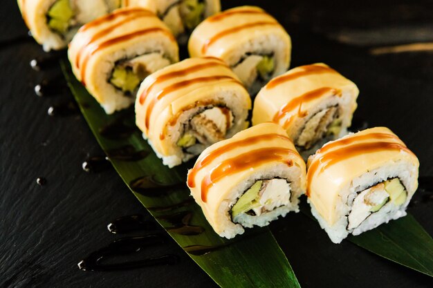 High angle view of sushi in plate