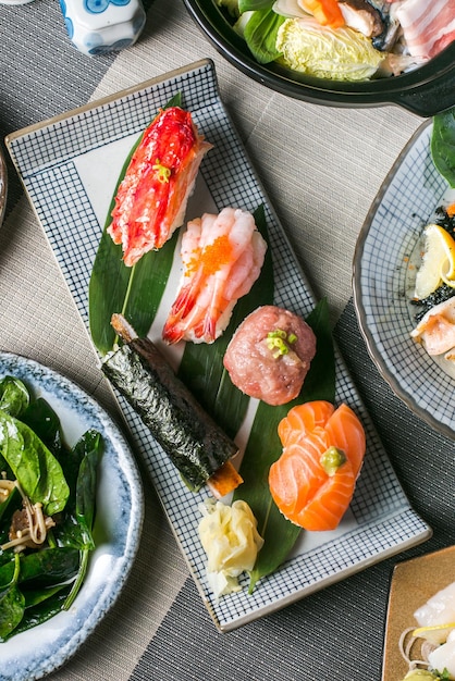 High angle view of sushi on plate