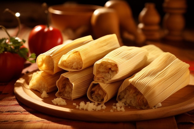 Photo high angle view of tamales in tray