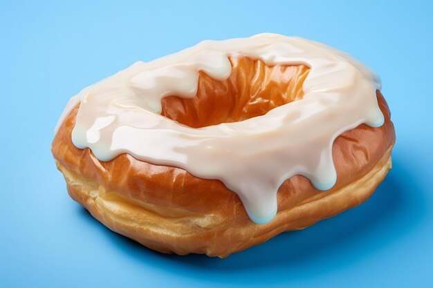 Photo high angle view of tasty glazed donut on blue backdrop