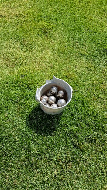 Photo high angle view of tea in bowl on field