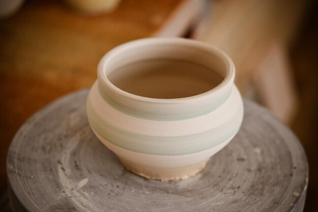 High angle view of tea cup on table