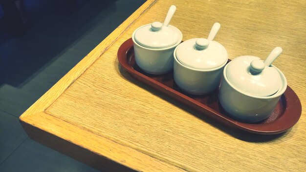 High angle view of tea cup on table