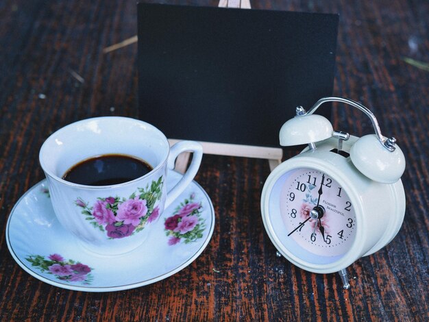 High angle view of tea cup on table