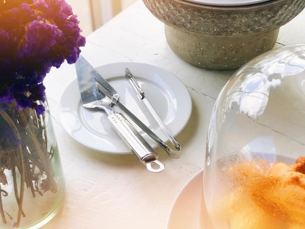 High angle view of tea cup on table