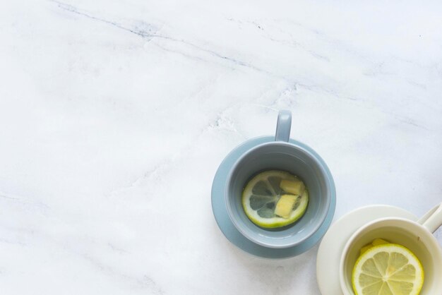 冬の茶杯の高角度の視点