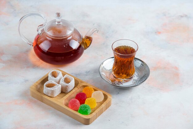 High angle view of tea served on table