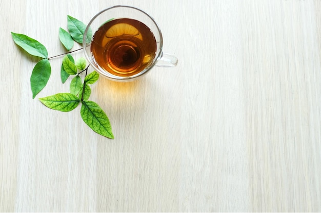 High angle view of tea served on table