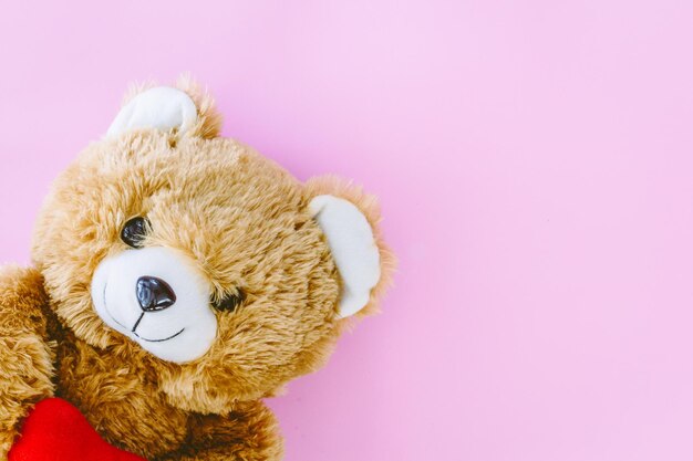 High angle view of teddy bear on pink background