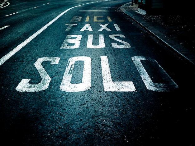 High angle view of text on road