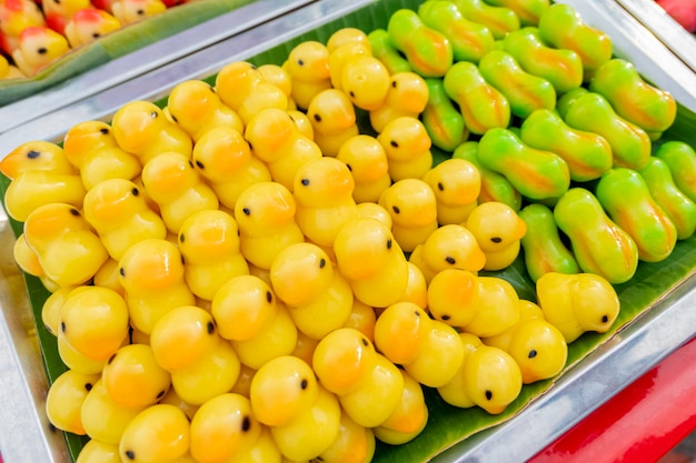 High angle view of thai pudding for sale in market