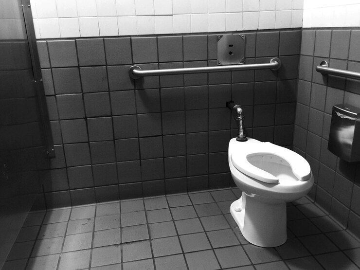 Photo バスルームのトイレボウルの高角度のビュー