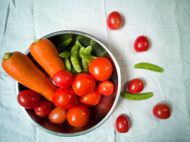 High angle view of tomatoes in bowl on table