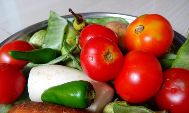 High angle view of tomatoes on table