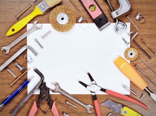 high angle view of tools on table