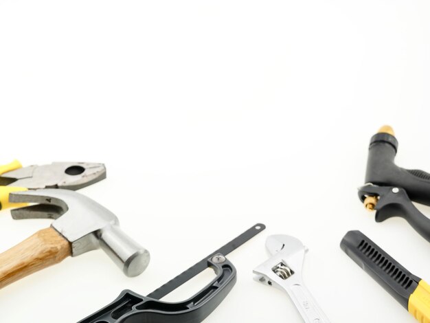 Photo high angle view of tools on white background