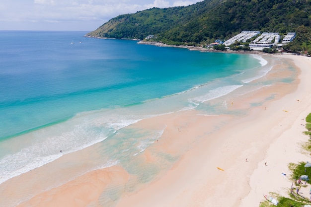 High angle view top view beach sand and sea