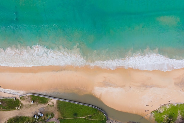 High angle view top view beach sand and seawater