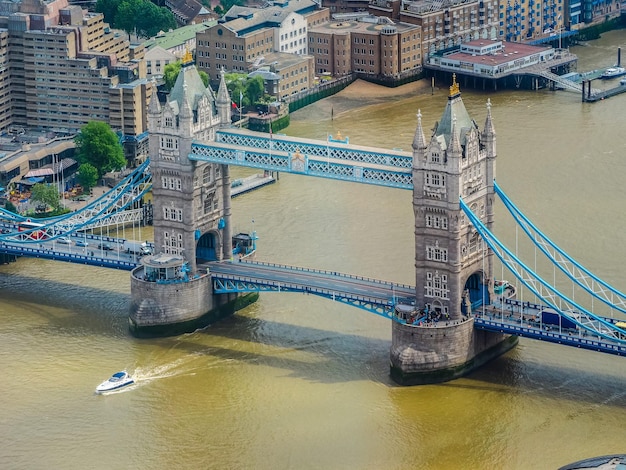 high angle view of tower bridge over thames river in city