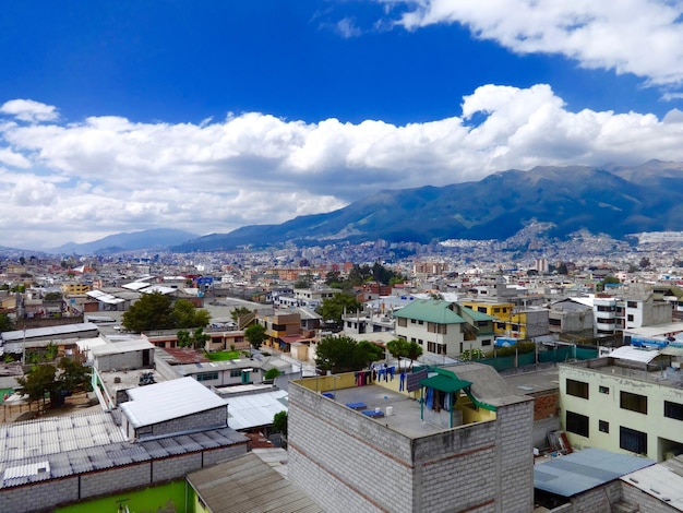 High angle view of town against cloudy sky