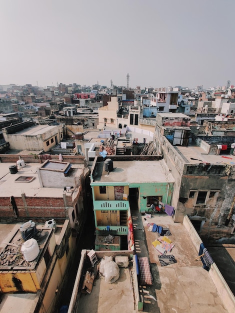 high angle view of townscape against clear sky
