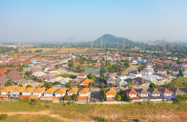 High angle view of townscape against clear sky