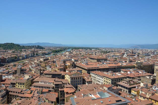 High angle view of townscape against clear sky